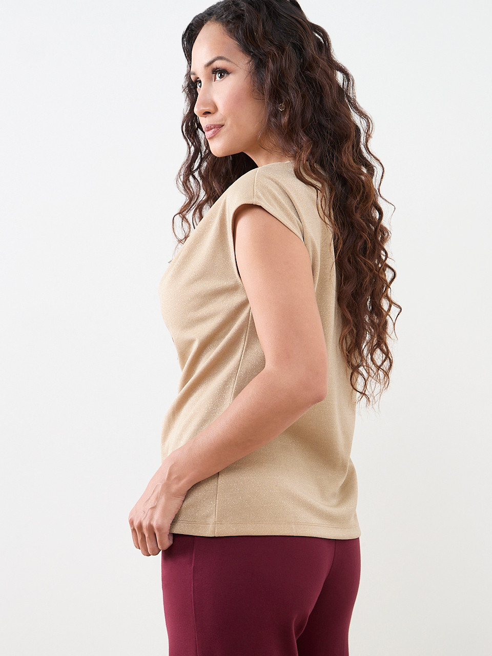 Petite Shimmer Cowl-Neck Top