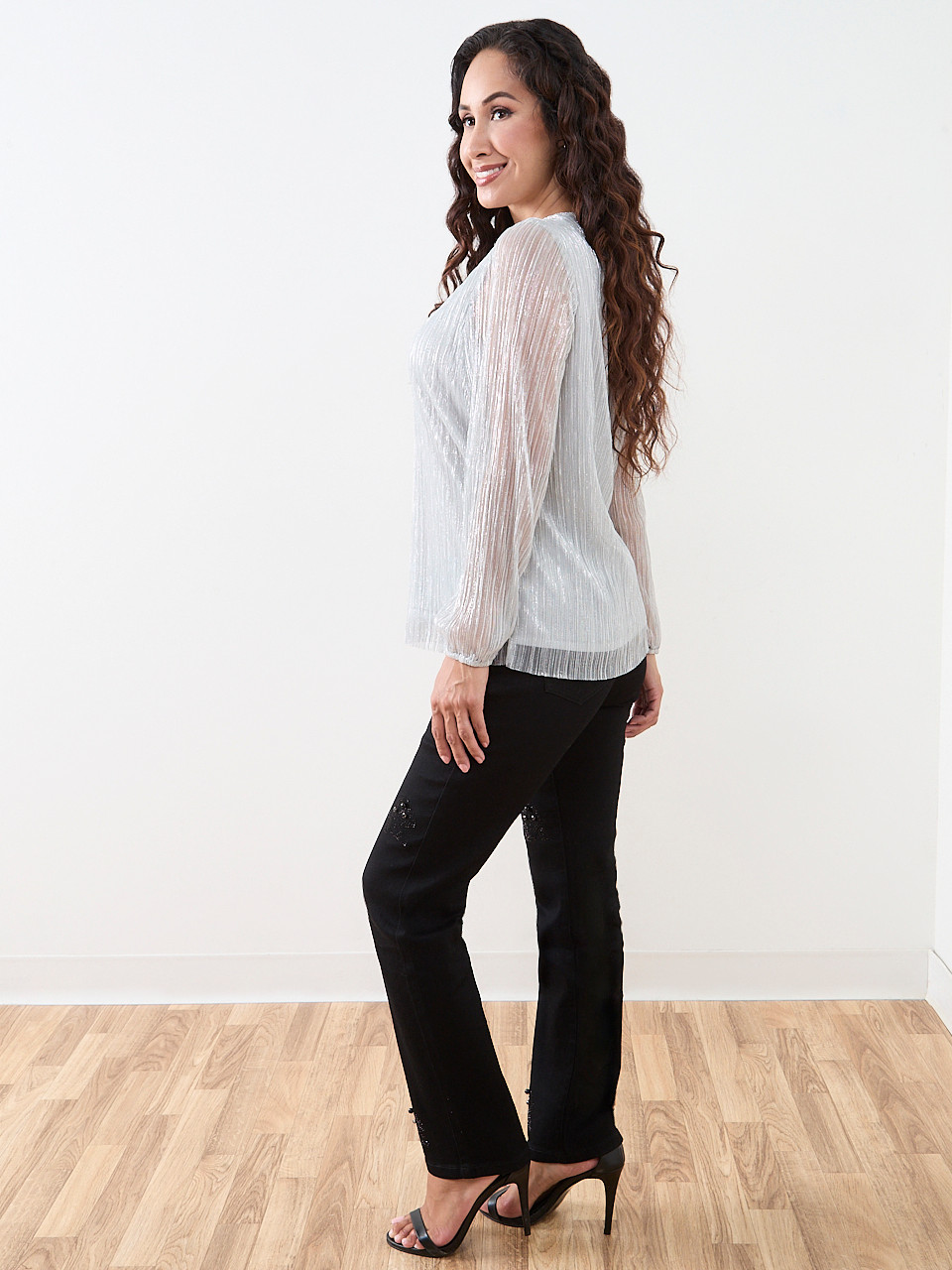 Petite Shimmer Crinkle Top