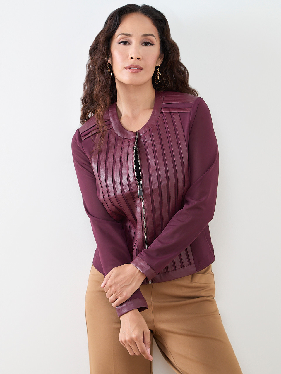 Petite Vegan Leather and Mesh Jacket