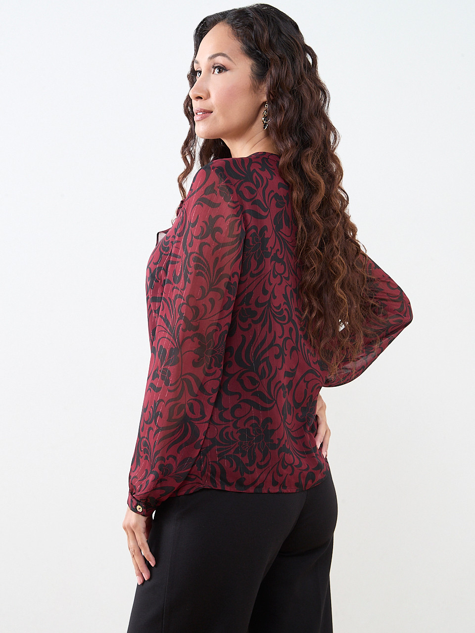 Petite V-Neck Ruffle Front Blouse