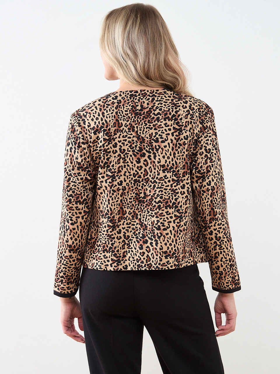 Ponte Leopard Print Open Blazer