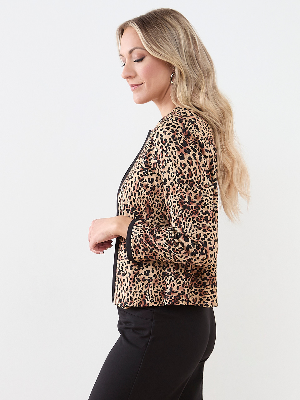 Ponte Leopard Print Open Blazer