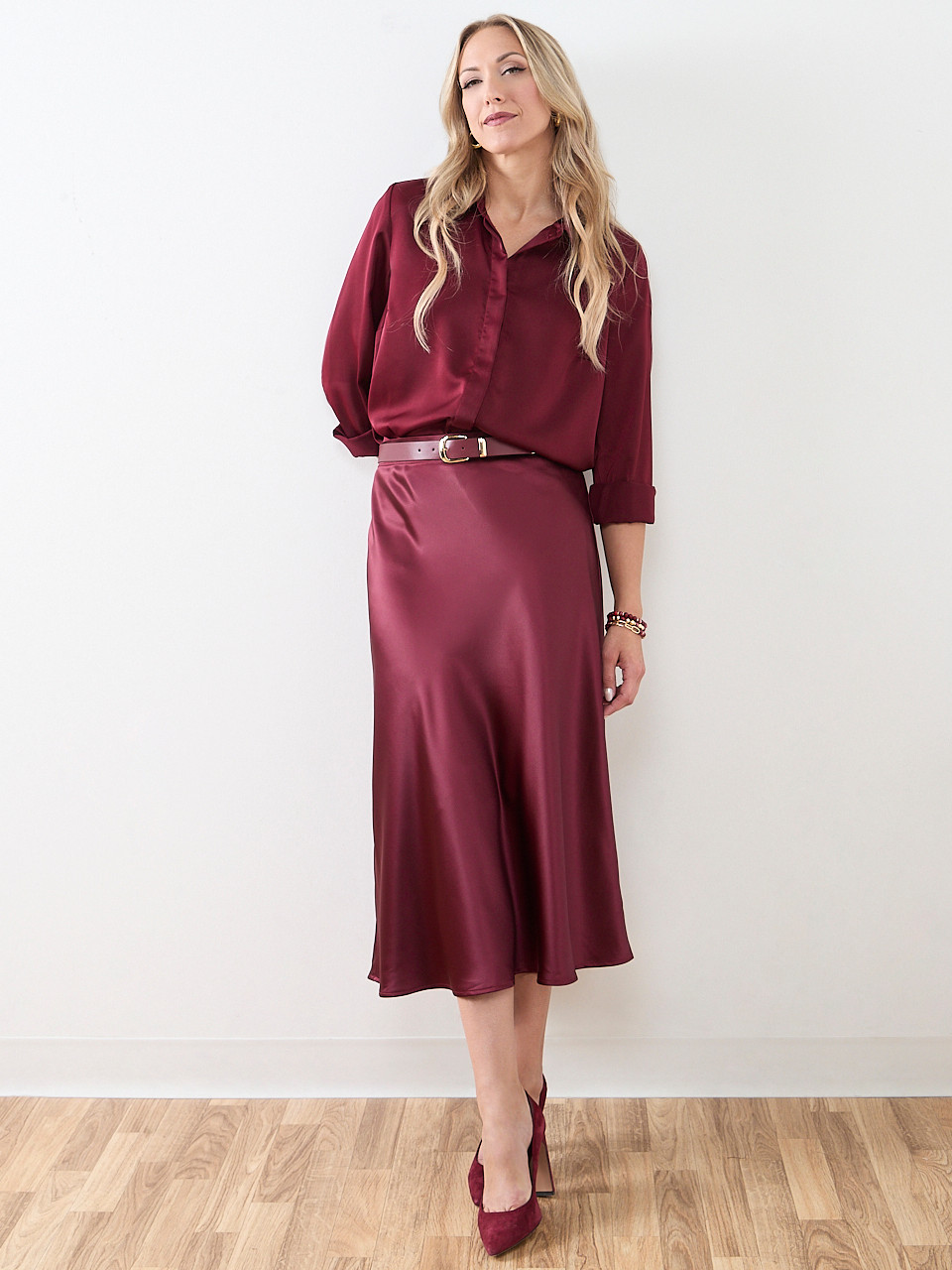 Satin Bias Cut Midi-Skirt