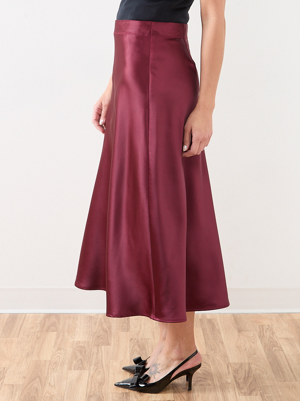 Satin Bias Cut Midi-Skirt