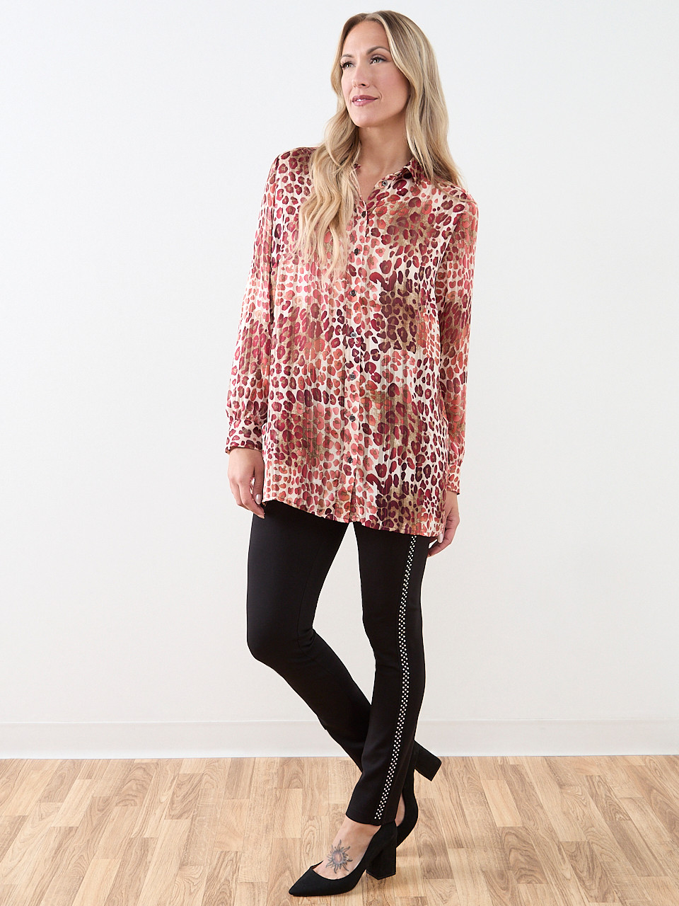 Satin Stripe Cherry Leopard Blouse