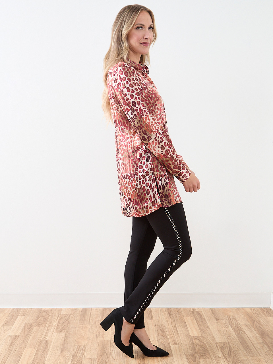 Satin Stripe Cherry Leopard Blouse