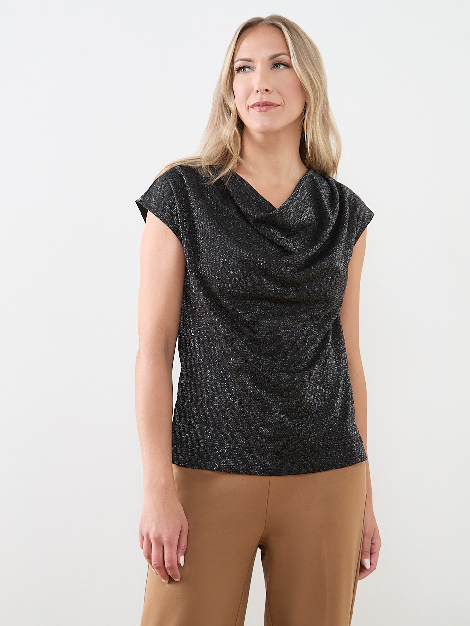 Shimmer Cowl-Neck Top