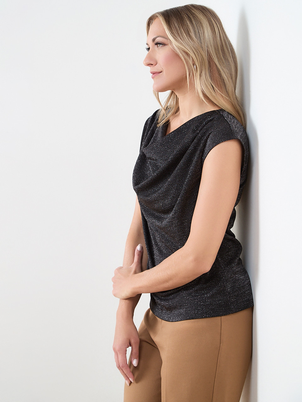 Shimmer Cowl-Neck Top