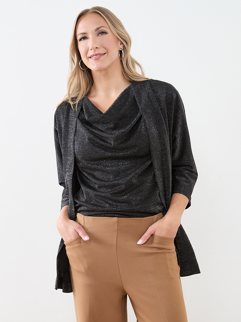 Shimmer Cowl-Neck Top