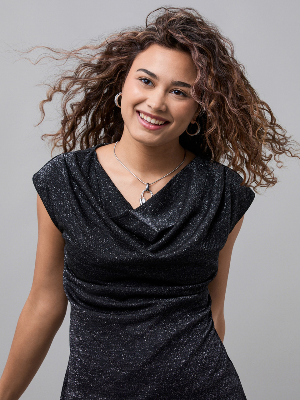 Shimmer Cowl-Neck Top