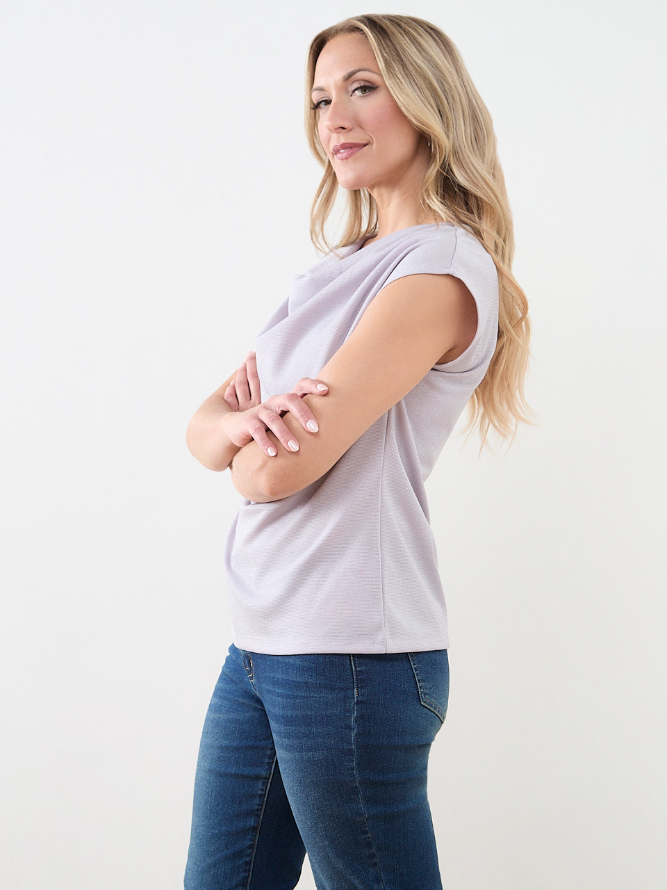 Shimmering Cowl-Neck Top