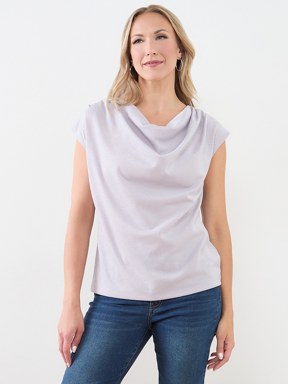 Shimmering Cowl-Neck Top
