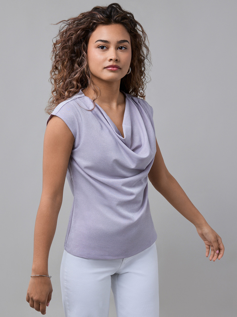 Shimmering Cowl-Neck Top