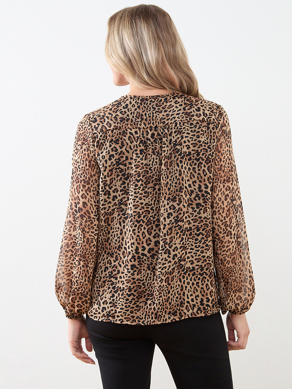 Tie Front Ruffle-Trim-Shoulder Blouse