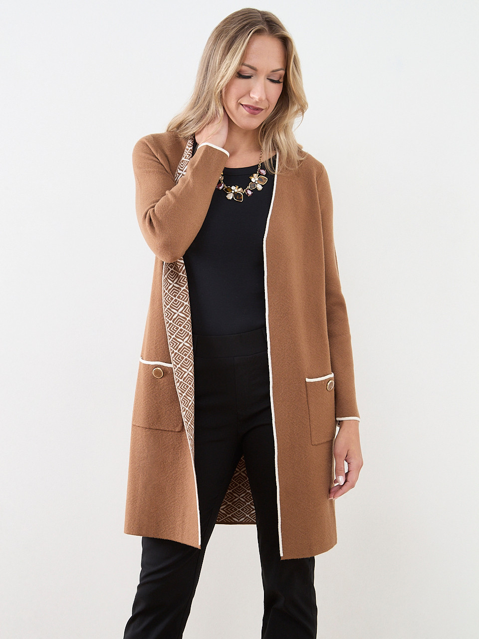 L'Appartement Long カーディガン with LINE◆ Dex Plus Open-Front Side-Slit Long Cardigan – BK's Brand Name Clothing