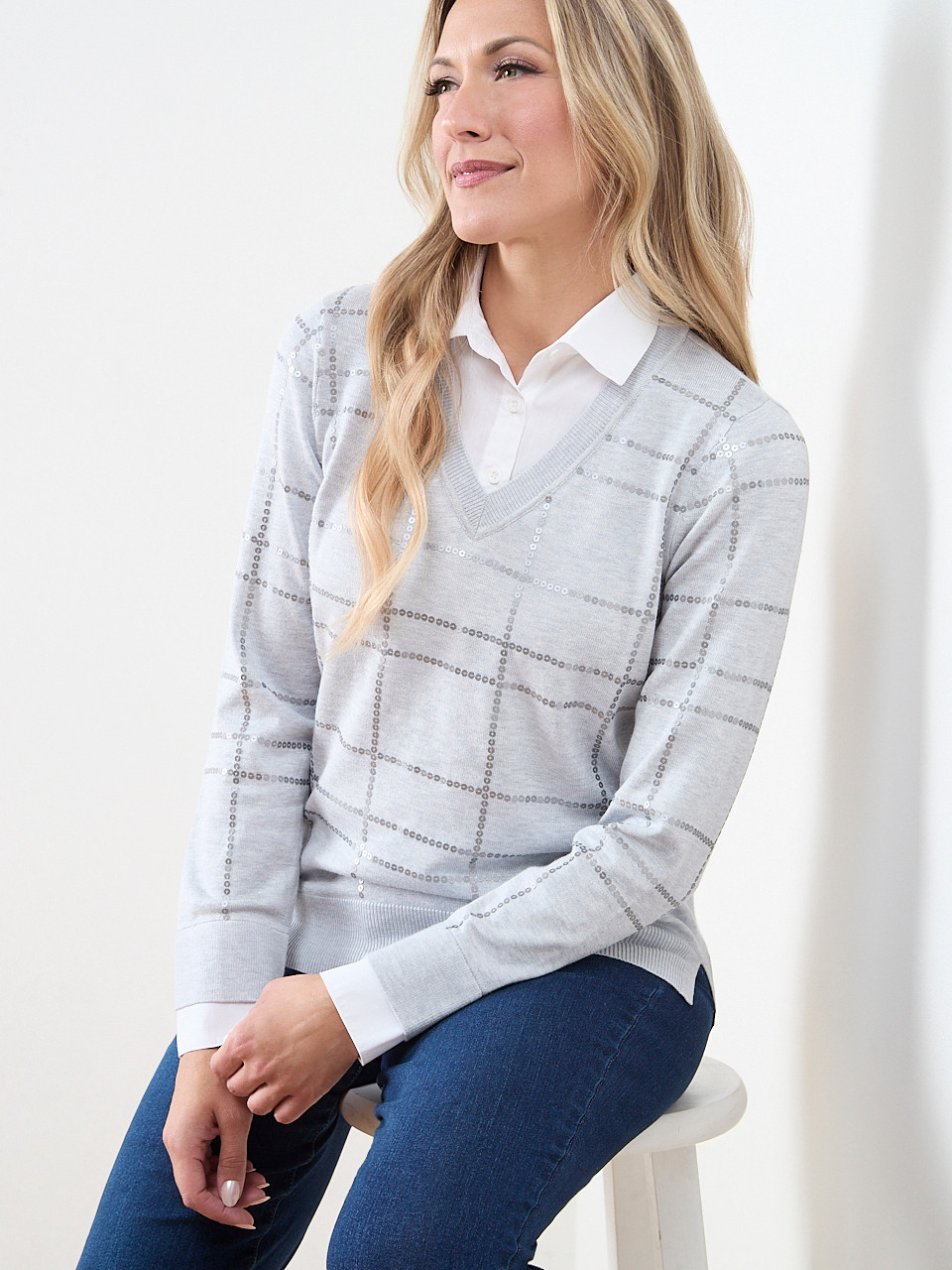 V-Neck Sequin Fooler Sweater