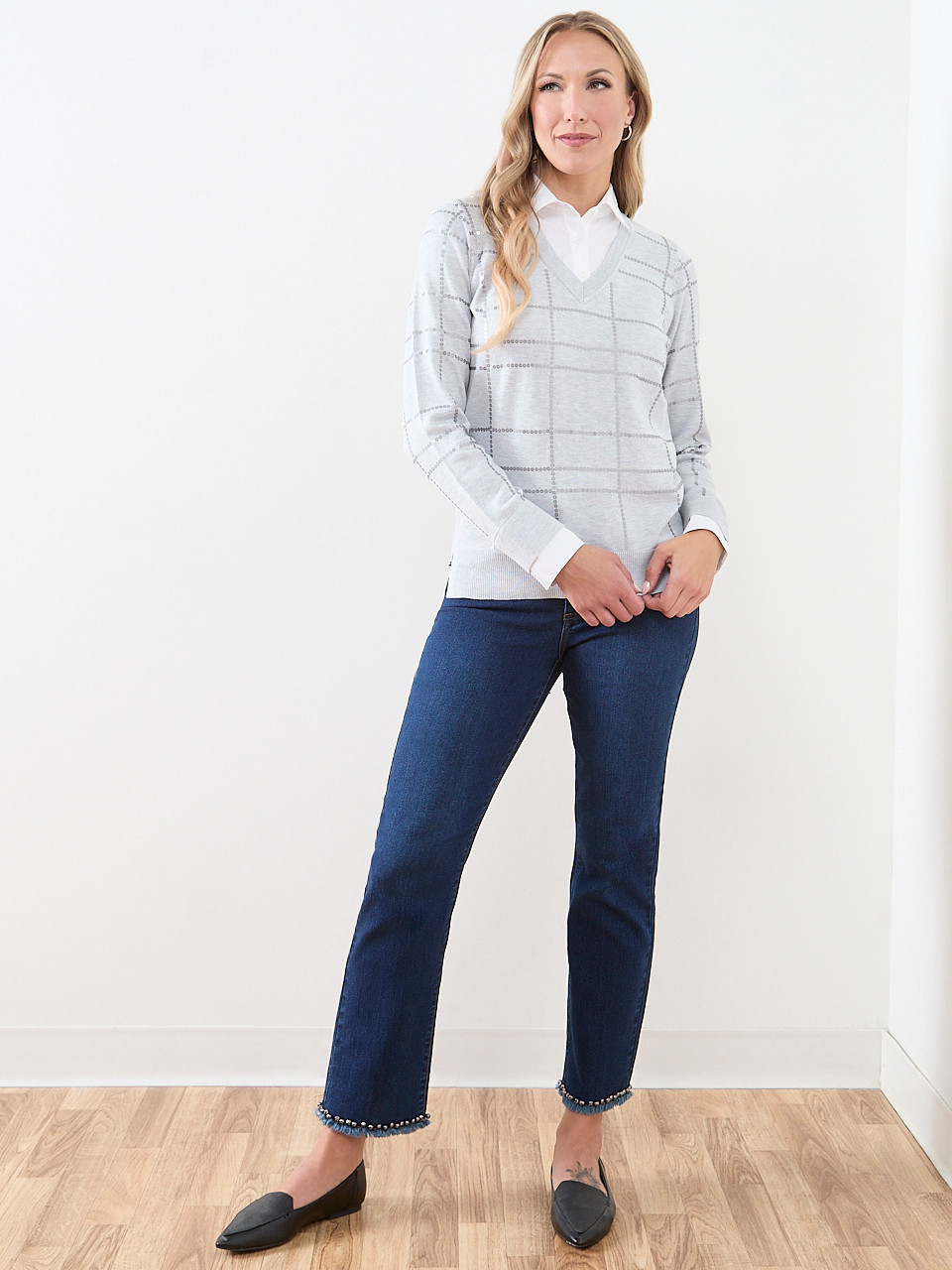 V-Neck Sequin Fooler Sweater
