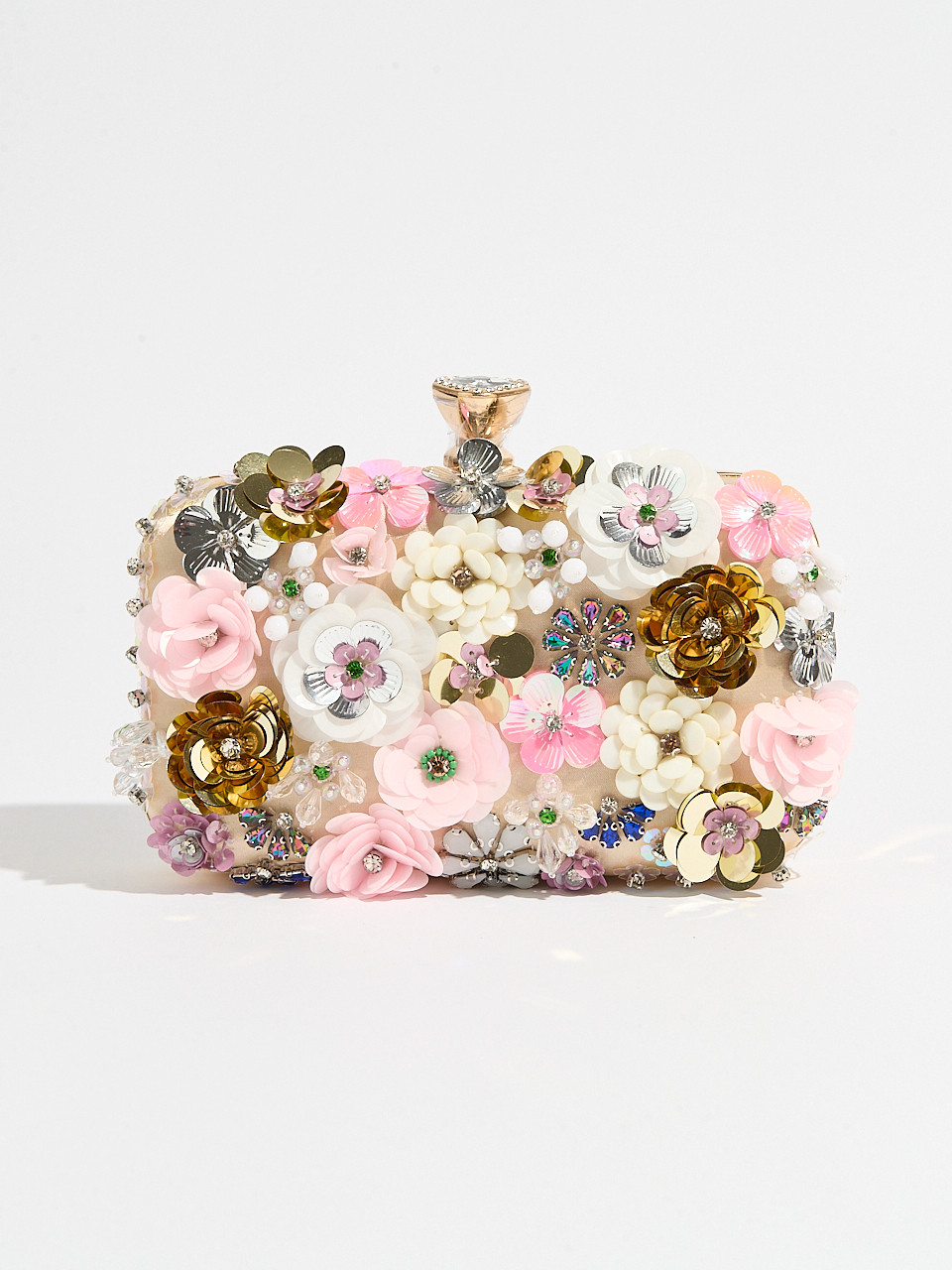 Bead Embroidery Floral Clutch Handbag