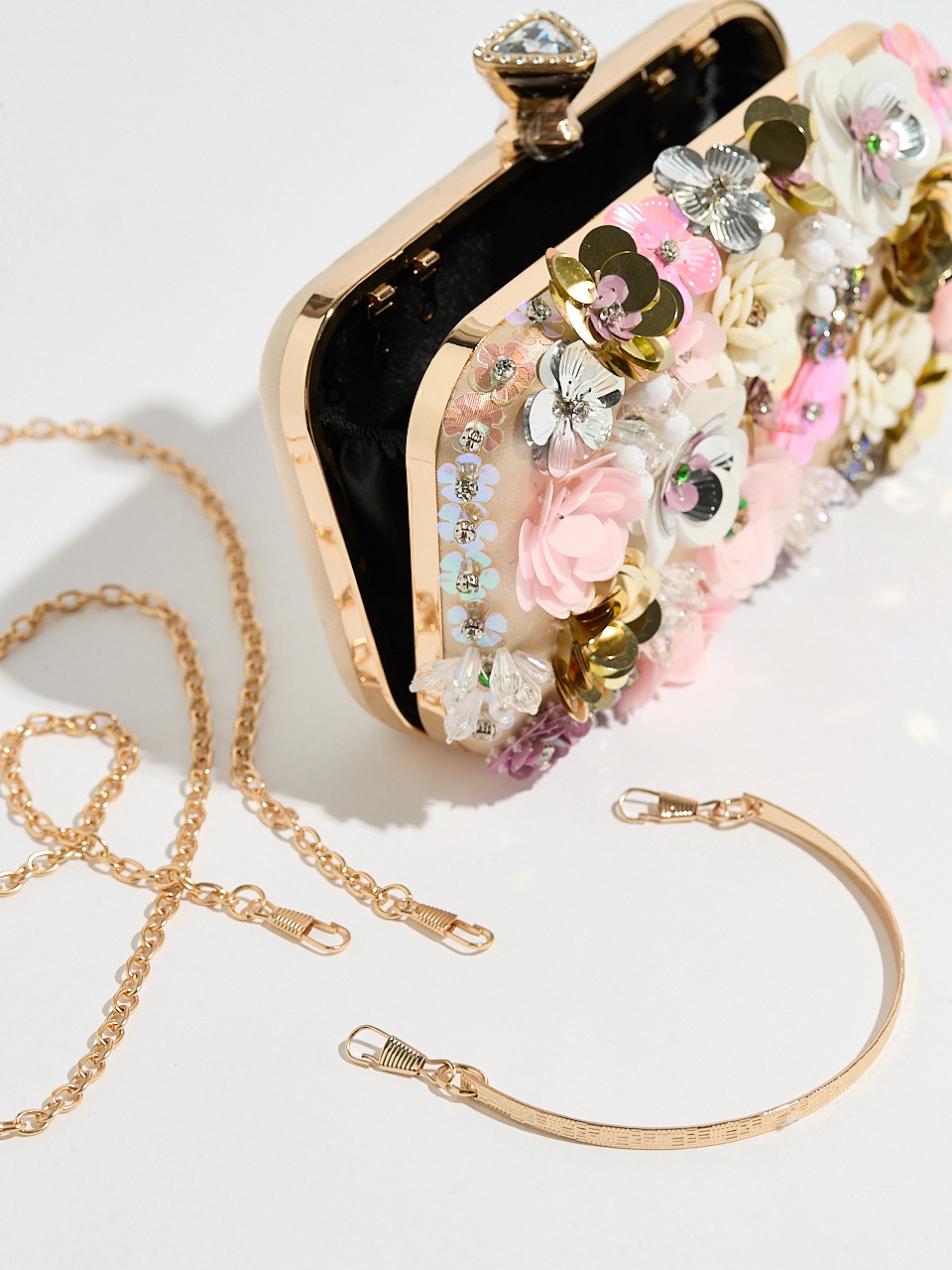 Bead Embroidery Floral Clutch Handbag