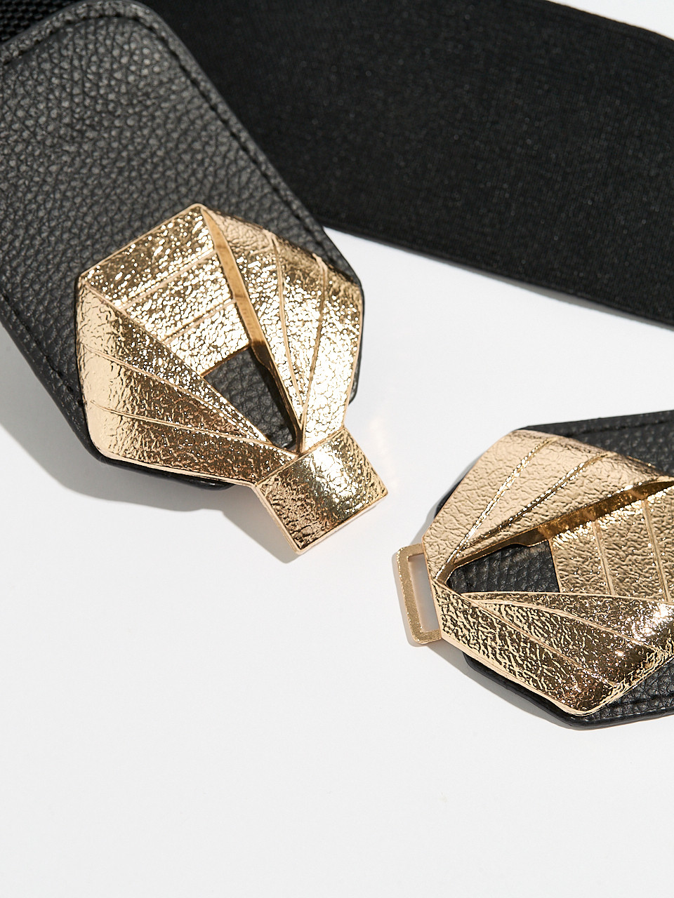 Black Stretch Belt with Gold Bow Buckle