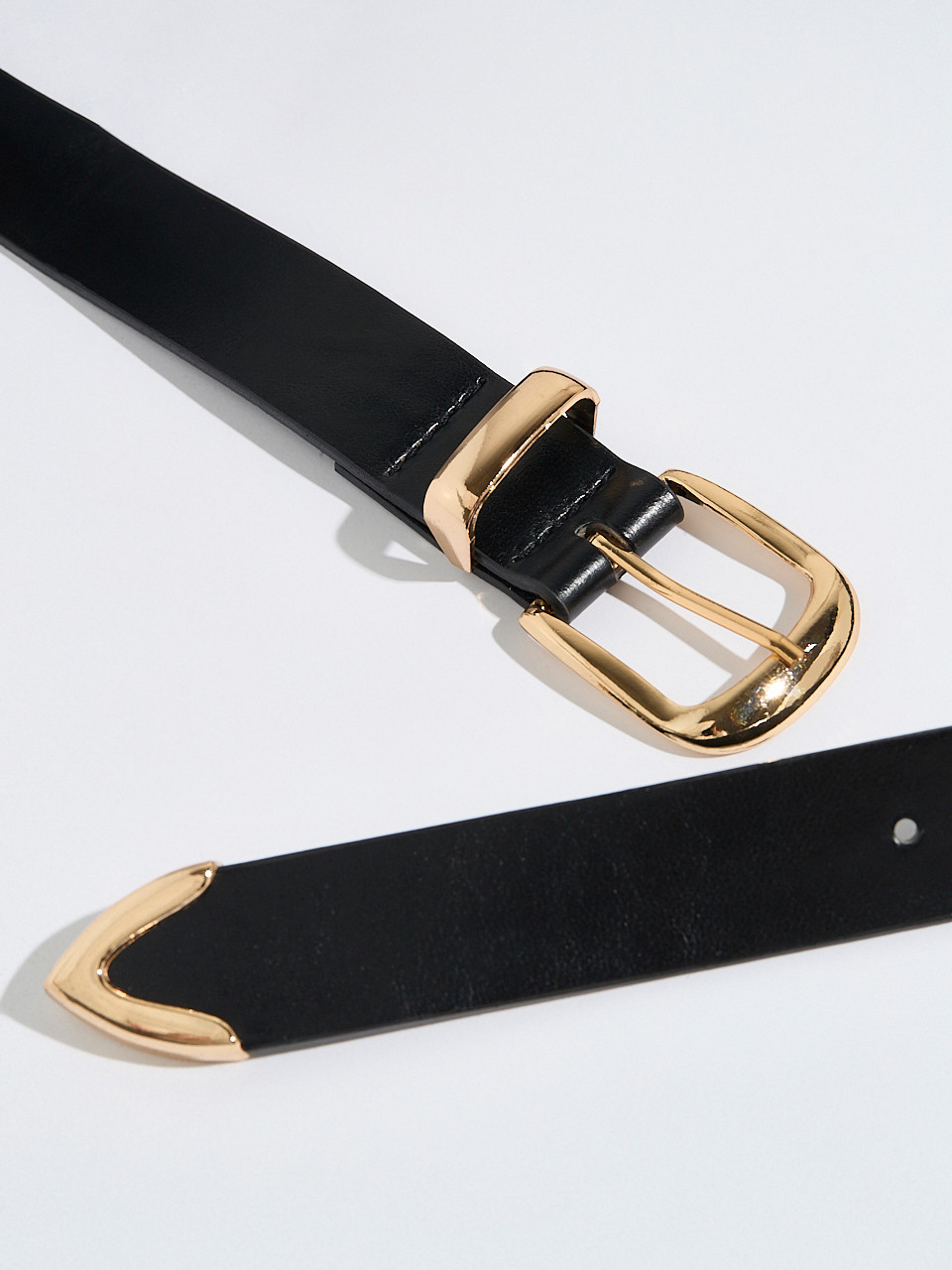 Classic Black Pant Belt with Gold Buckle