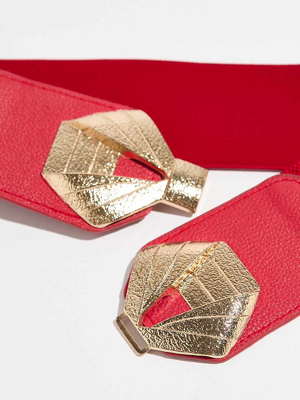 Deep Ruby Stretch Belt with Gold Bow Buckle
