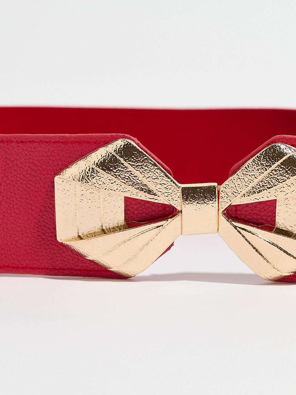 Deep Ruby Stretch Belt with Gold Bow Buckle