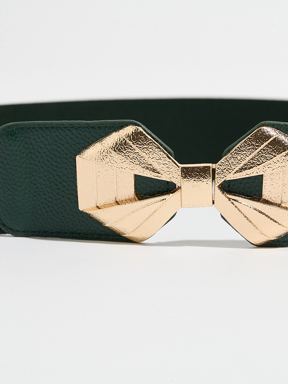 Emerald Stretch Belt with Gold Bow Buckle