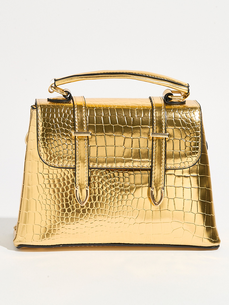 Gold Top-Closure Croco Handbag