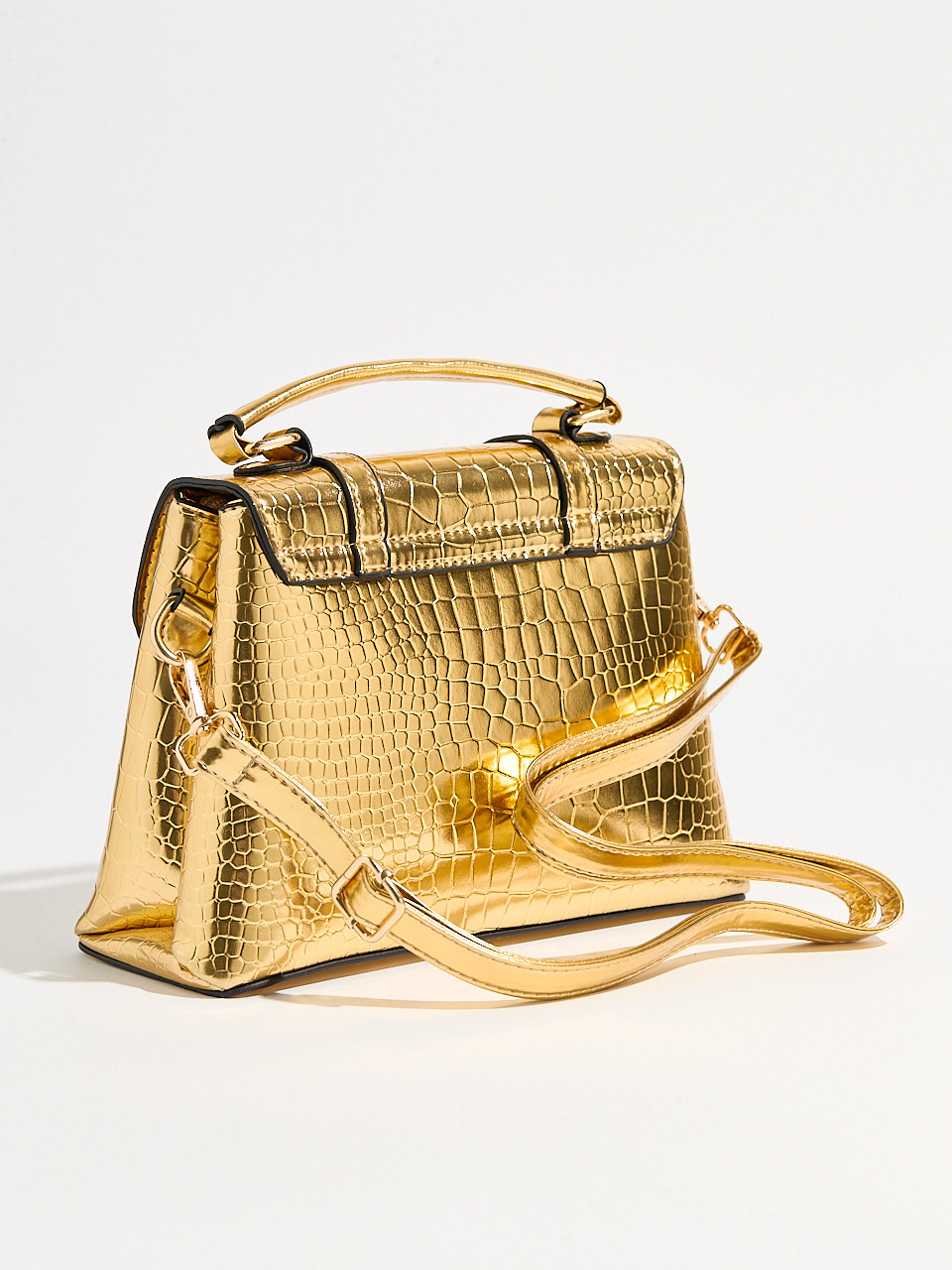 Gold Top-Closure Croco Handbag
