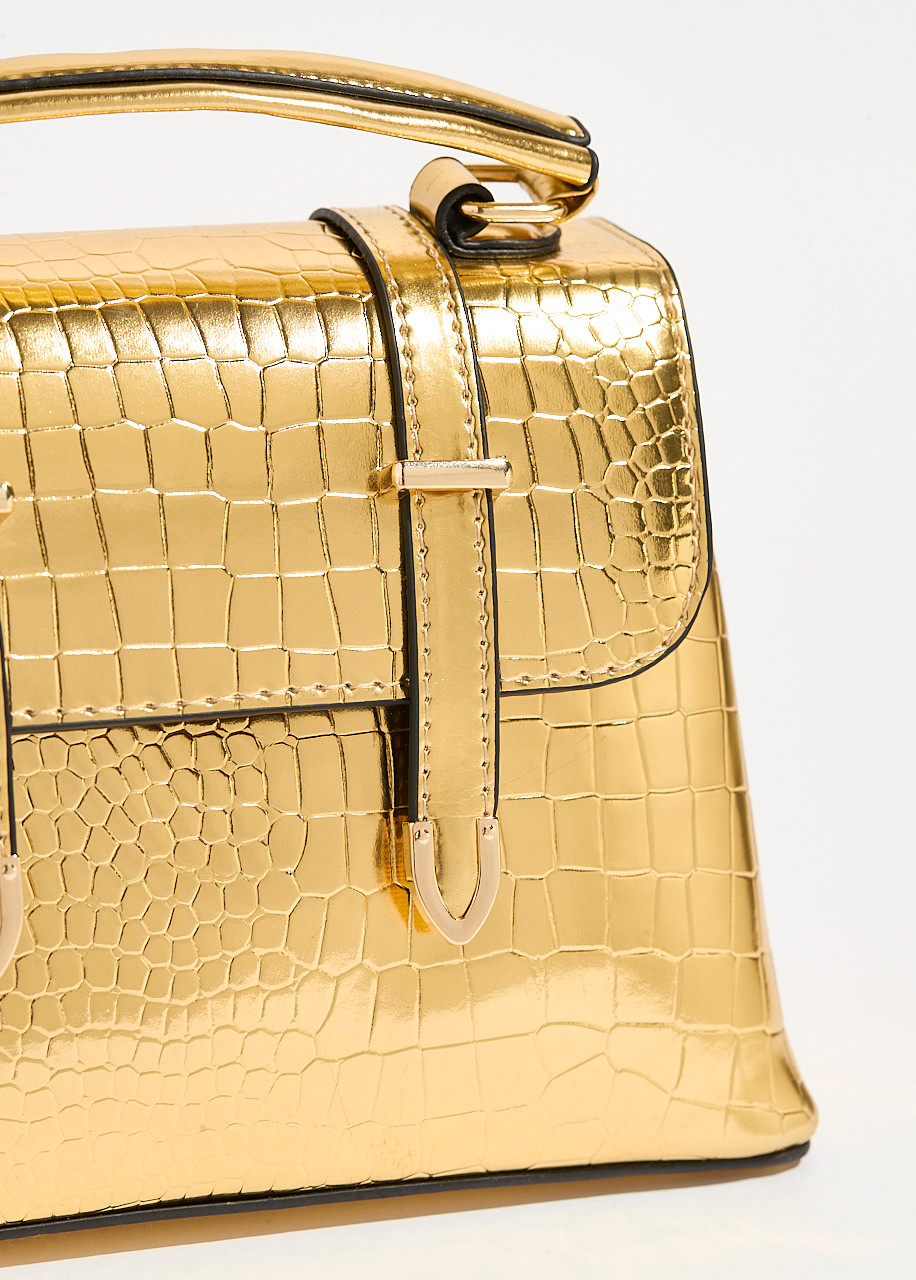 Gold Top-Closure Croco Handbag