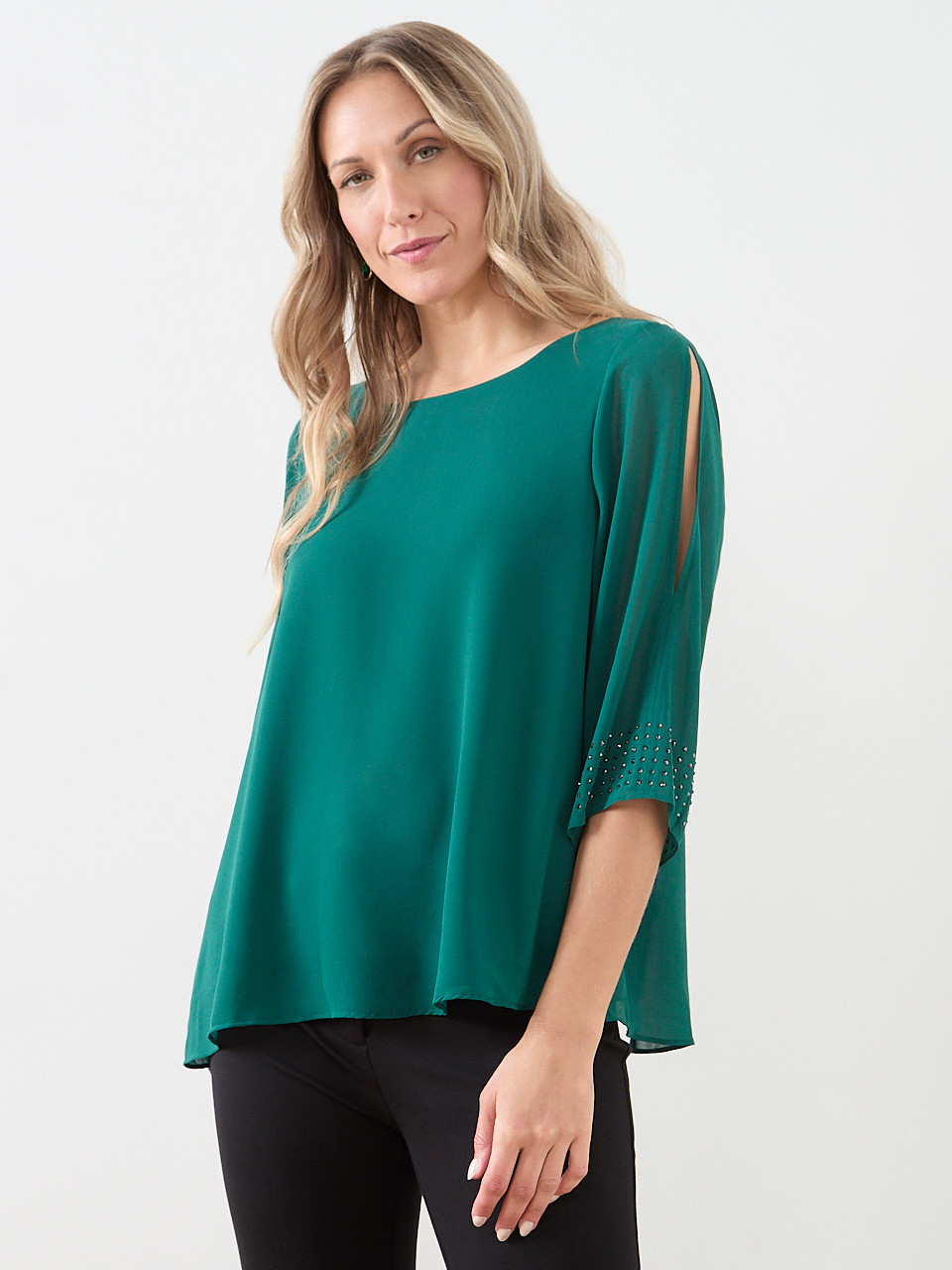 3/4 Sleeve Stud Detail Relaxed Fit Blouse
