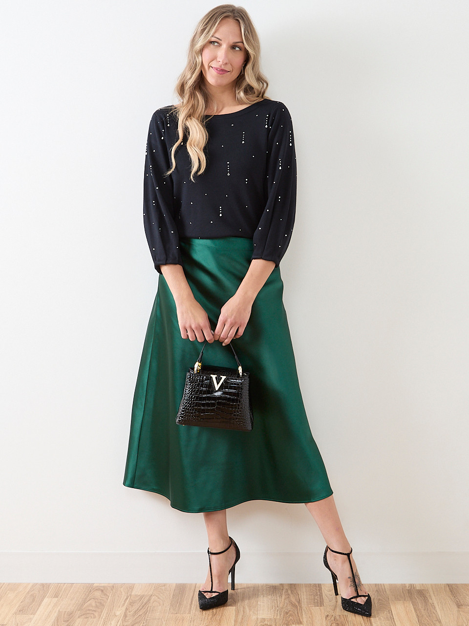 3/4 Sleeve Rhinestone Sweater