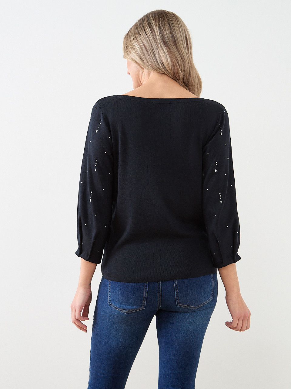 3/4 Sleeve Rhinestone Sweater
