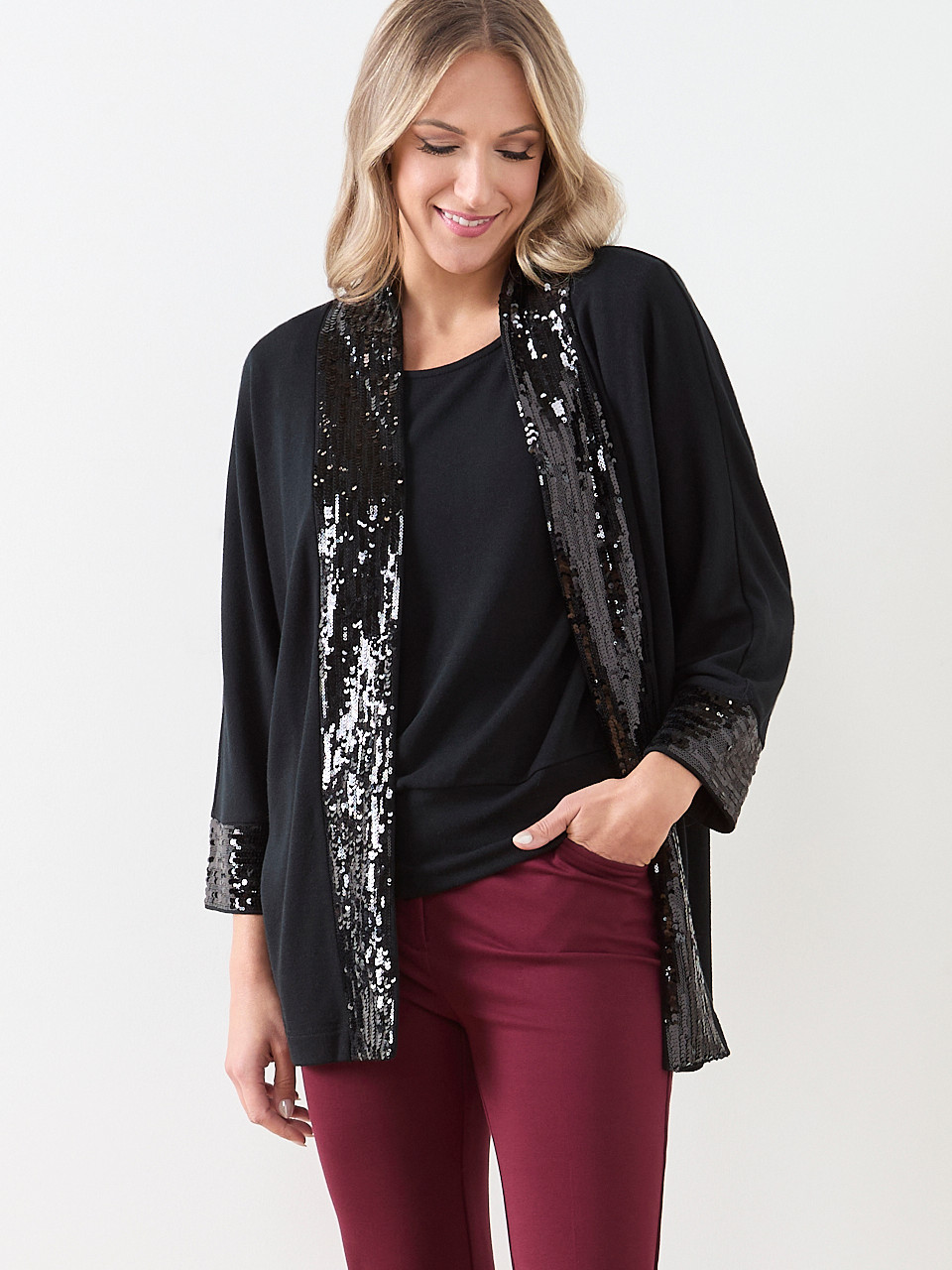 【新品★アメリ】2WAY GLITTER JACQUARD CARDIGAN Women's Gray/argyle pattern Jacquard-Knit Cardigan | H&M CA