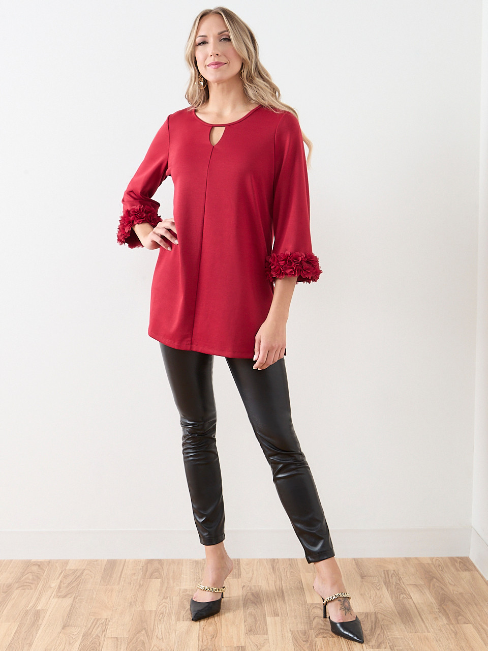 3/4 Sleeve Tunic with Rosettes