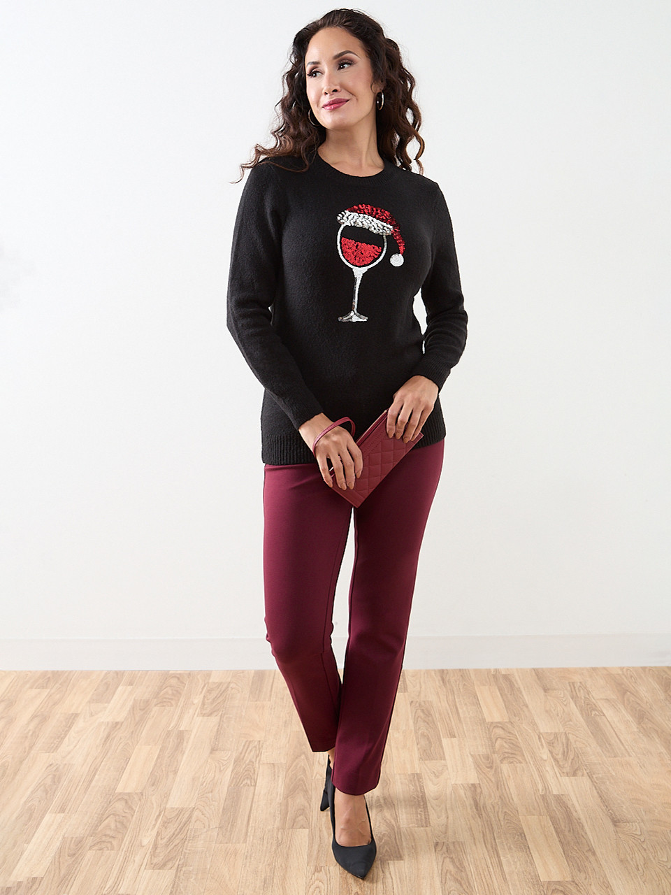 Black Wine Holiday Crew Neck Sweater