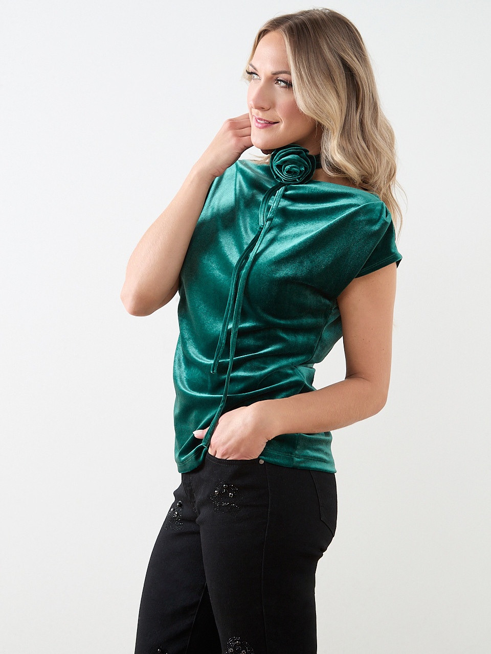 Cap Sleeve Velvet Top with Choker | Cleo