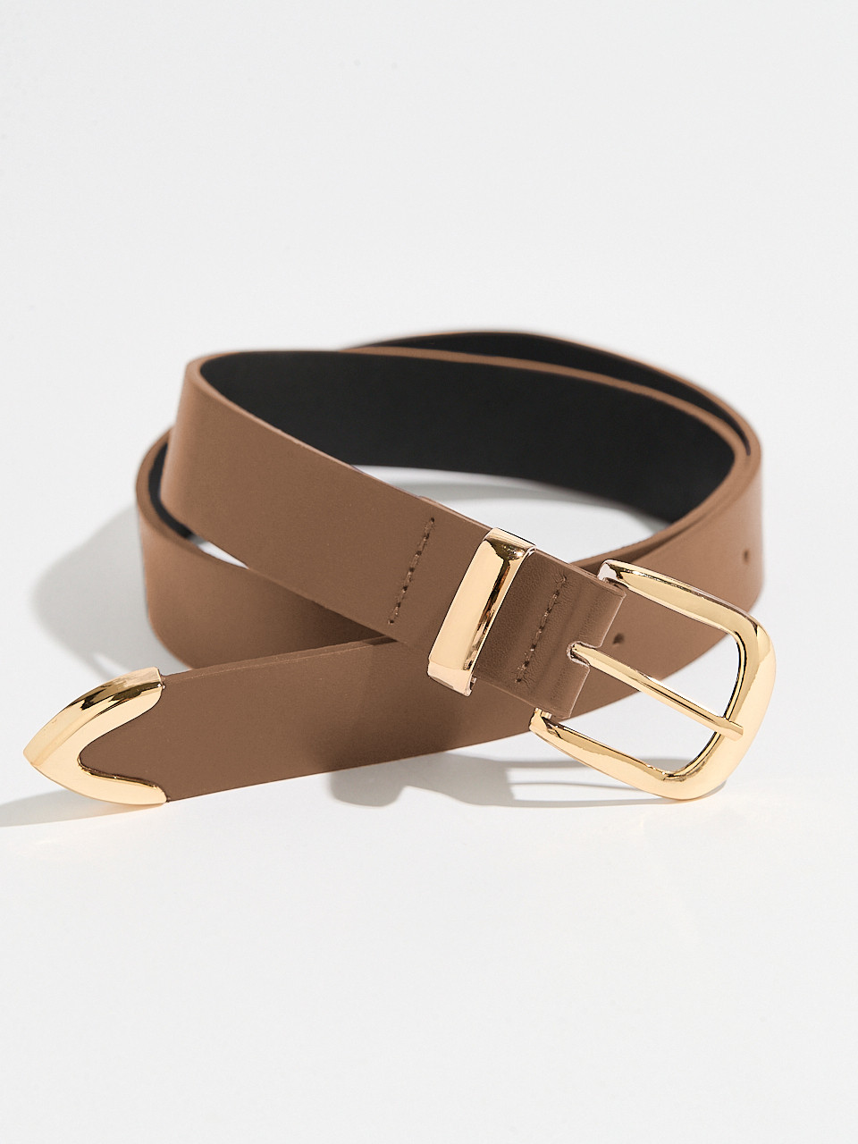Classic Caramel Pant Belt with Gold Buckle