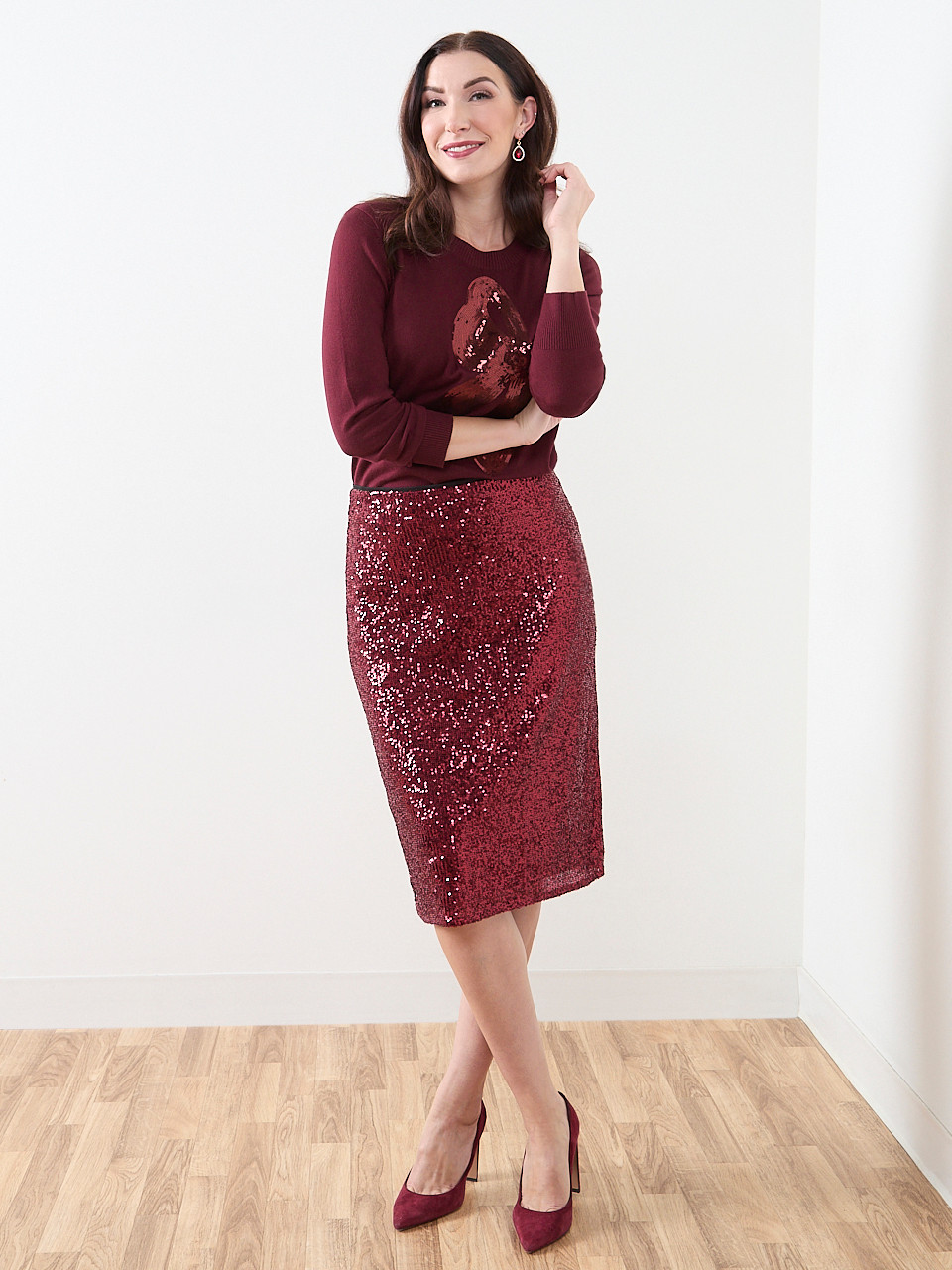 Dark Cherry Knee-Length Skirt | Cleo