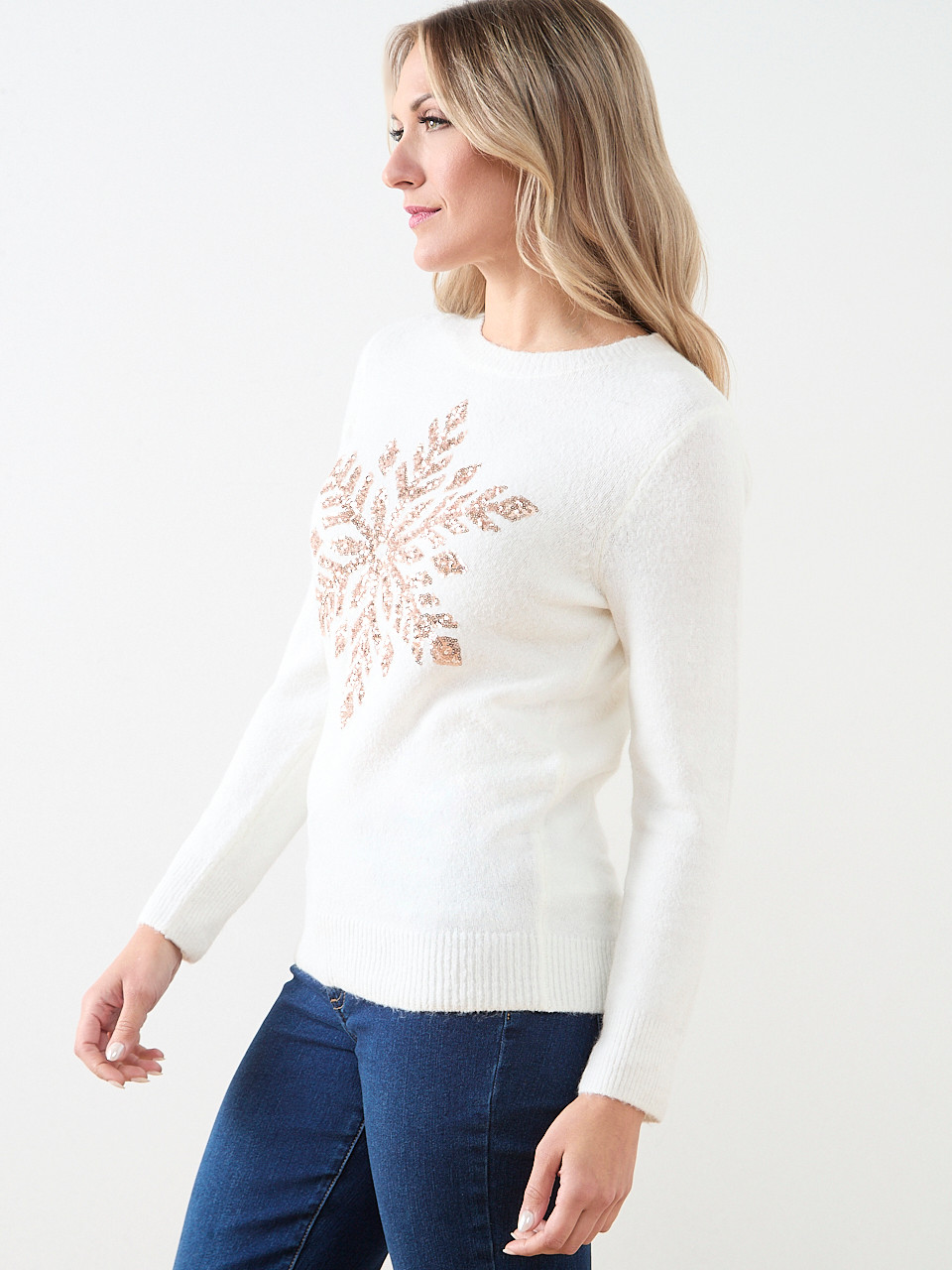 Ivory Snowflake Holiday Crew Neck Sweater