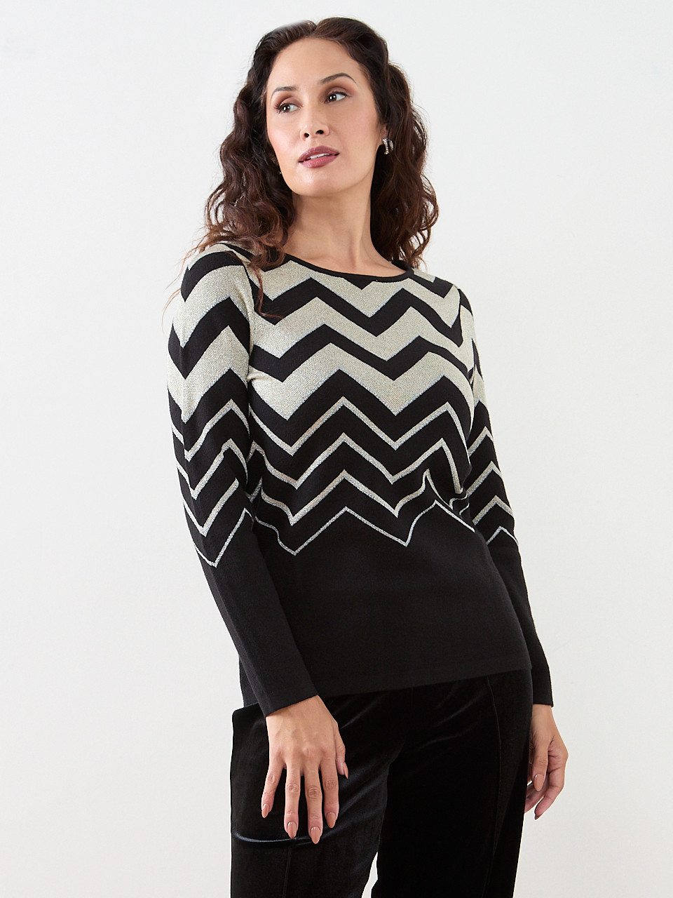 Long Sleeve Chevron Pattern Sweater