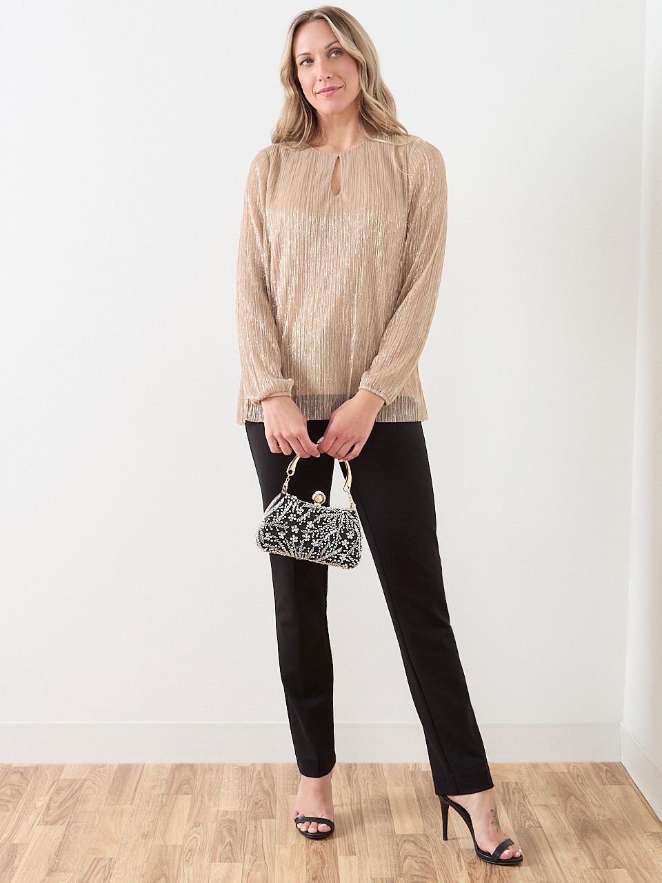 Long Sleeve Crinkle Top with Front Slit