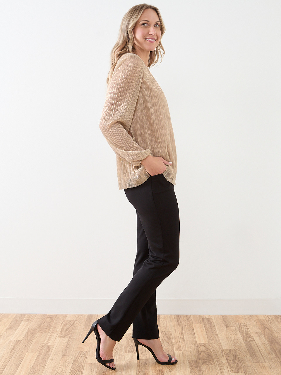Long Sleeve Crinkle Top with Front Slit