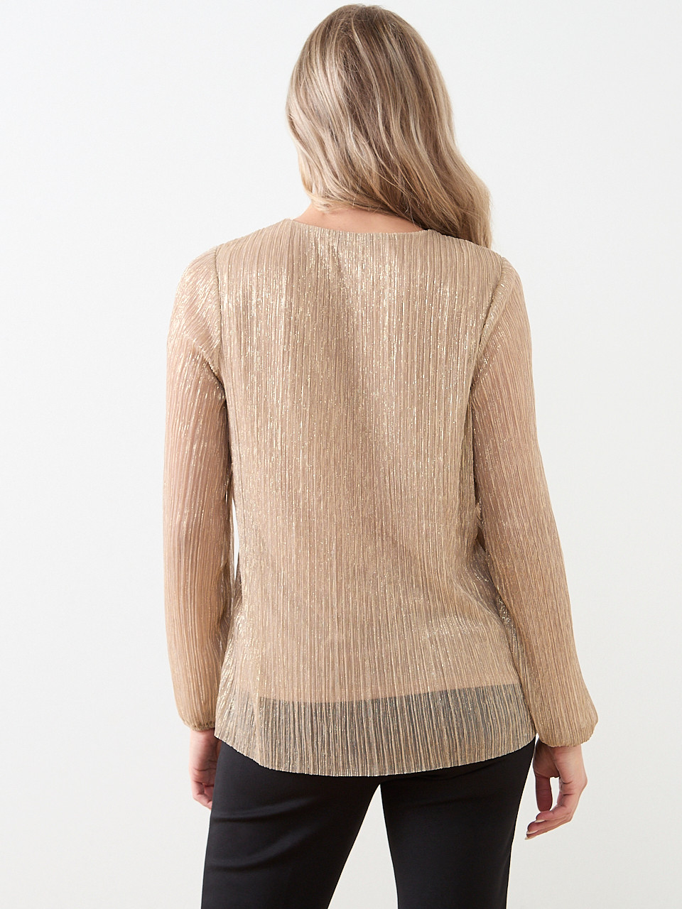 Long Sleeve Crinkle Top with Front Slit