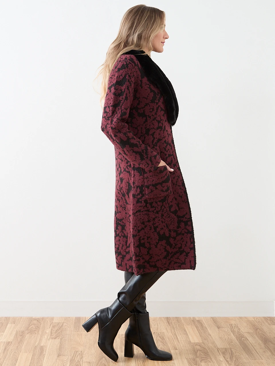 Long Sleeve Fur Collar Sweater Coat