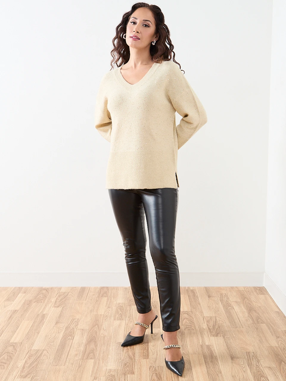 Long Sleeve Mini Sequin V-Neck Tunic