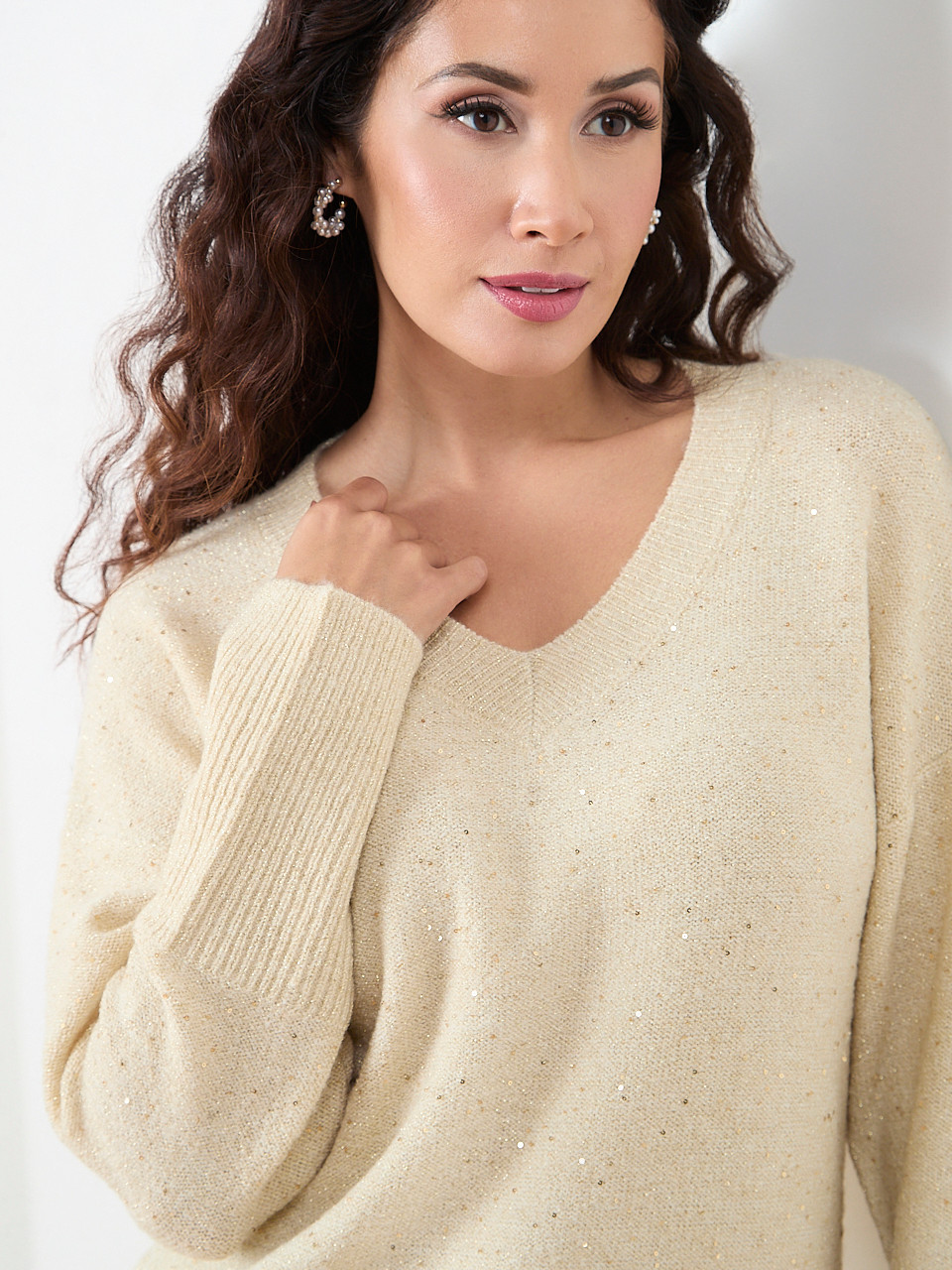 Long Sleeve Mini Sequin V-Neck Tunic