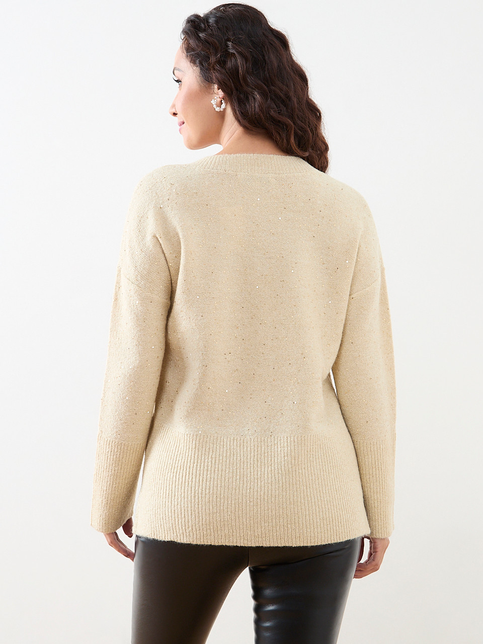 Long Sleeve Mini Sequin V-Neck Tunic