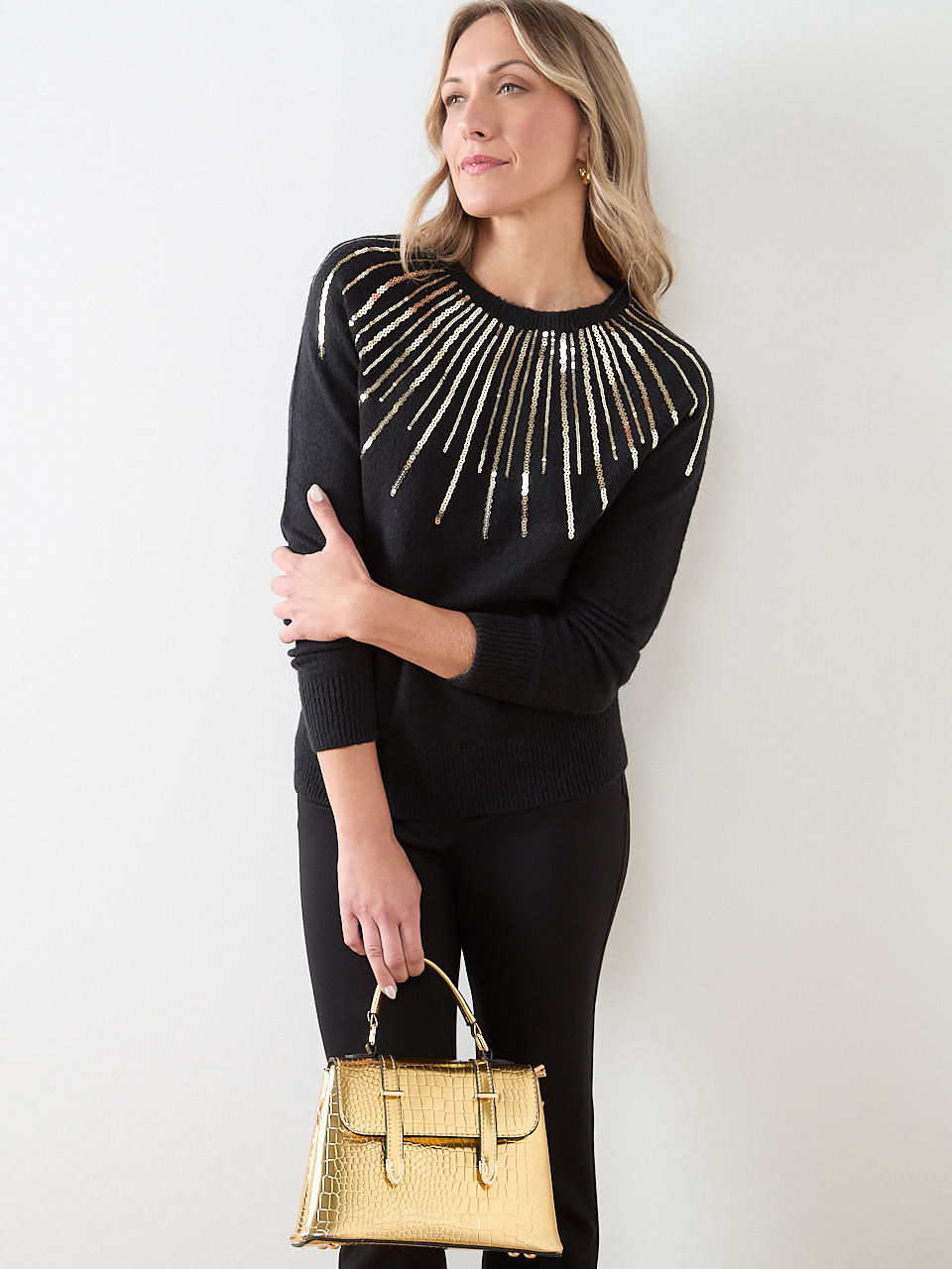 Long Sleeve Sequin Scoop Neck Sweater